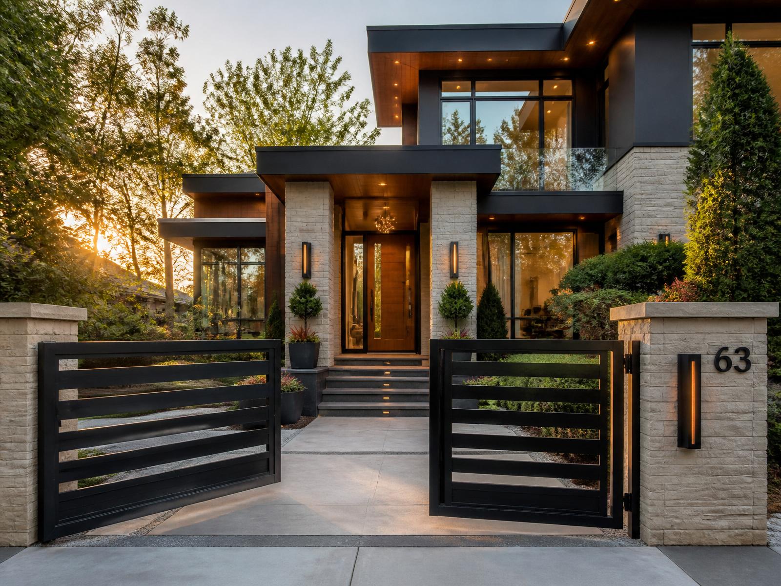 Modern residence entrance and gates